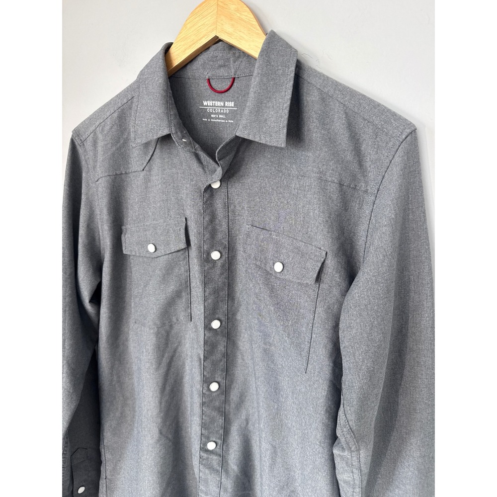 Western Rise Colorado Mens Small Grey Western Snap Long Sleeve Shirt Heathered